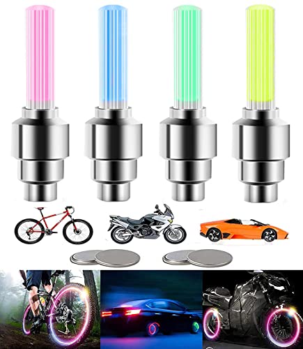 YUERR 4 Pieces LED Bike Wheel Stick Lights Car Tire Valve Stems Caps Bicycle Motorcycle Waterproof Tyre Spoke Flash Lights Cool Reflector Accessories for Kids Men Women(M-4Multicolor) YUERR 4 Pieces LED Bike Wheel Stick Lights Car Tire Valve Stems Caps Bicycle Motorcycle Waterproof Tyre Spoke Flash Lights Cool Reflector Accessories for Kids Men Women(M-4Multicolor)