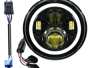 DOT 7 inch Super Bright Headlight with White Halo for Street Glide High Low Beam for Electra Glide Street Glide Fat Boy Road King Heritage Softail Switchback Headlamp Black YAMAHA V-Star 1100