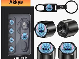 Akkya Tire Valve Stem Caps Cover for Car Bike Bicycle Motorcycles Tractors Mountain Bikes Trucks Cute Cartoon Black Metal Chrome Tire Air Pressure Covers Wheel Accessories Parts
