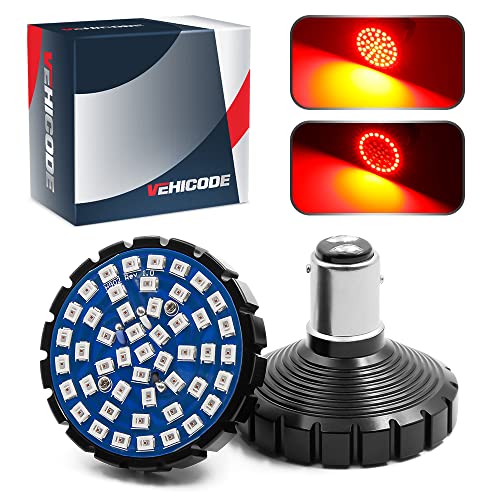 VehiCode 1157 Harley LED Light Bulb (Halo Ring Red) Kit - 2357 2057 7528 BAY15D Replacement for Motorcycle Harley Davidson Front/Rear Turn Signal Blinker Tail Brake Stop Lamp Bullet Light (2 Pack) VehiCode 1157 Harley LED Light Bulb (Halo Ring Red) Kit - 2357 2057 7528 BAY15D Replacement for Motorcycle Harley Davidson Front/Rear Turn Signal Blinker Tail Brake Stop Lamp Bullet Light (2 Pack)