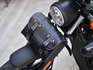 Sresk Universal PU Leather Motorcycle Fork Bag Saddlebags Handlebar Bag Sissy Bar Storage Tool Bag for Motobike/Dirt Bike Kawasaki Suzuki Yamaha Sportster (C)