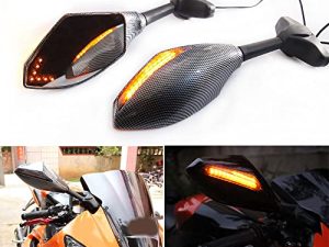 Motorcycle Carbon Rearview Mirrors With LED Turn Signal Compatible with Honda Kawasaki Suzuki (Carbon+Smoke Len)