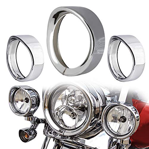 NTHREEAUTO Chrome Motorcycle Lights Frenched Ring Kit Compatible with Harley NTHREEAUTO Chrome Motorcycle Lights Frenched Ring Kit Compatible with Harley