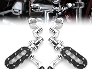 Motorcycle Highway Pegs for 1.25" Engine Guard Adjustable Foot Pegs with Flip-out Heel Rests for Road Glide Street Glide Sportster Road King Electra Glide with 1/4 Highway Bar