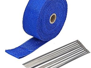 2" x 50' Exhaust Heat Wrap Roll for Motorcycle Fiberglass Heat Shield Tape with Stainless Ties (Blue)