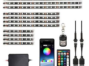 HYBKLER 12 Piece Motorcycle LED Light Kit with APP IR RF Wireless Remote Controllers Multi-Color Underglow Neon Ground Effect Atmosphere Light Strips for Harley Davidson Honda Kawasaki Suzuki