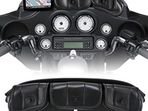 KaTur Motorcycle Windshield Bag Pouch PU Leather with Magnetic Closures Compatible with Harley Touring Street Glide Electra Glide Windshield Bags 1996-2013
