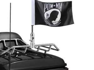 Gdcreestar Motorcycle Flagpole Mount and Pow-mia Premium Double Sided Flag Foldable 90° Flag Pole Holder Bracket Fit for 1/2'' Round Tubular Luggage Rack Harley Touring Spring Honda Goldwing etc.