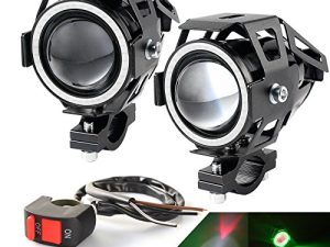 LEDUR LED U7 Motorcycle Headlight DRL with Angel Eyes Ring Lights Driving Running Light Front Spotlight Hi/Lo Strobe Flashing White Light and Switch (2PCS