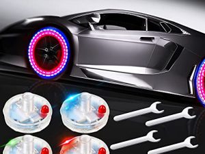 Frienda Car Tire Lights Wheel Valve Stem Hub Lamp Cap Lights Car Solar Led Tire Lights Solar Energy Flashing Lights for Vehicles Car Motorcycles Bicycles (4 Pieces)