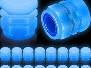 Tallew Tire Valve Stem Caps Blue Air Cover Luminous Universal Fluorescent Car Glow in The Dark Pressure for Truck Motorcycles SUVs (16)