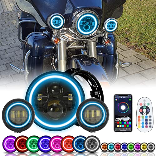 SUNPIE Compatible with H_arley Motorcycles 7 inch RGBW Halo LED Headlight Bulb Black+4-1/2 inch RGBW Fog Lights with Mounting Bracket Waterproof App Remote Control Custom Colors Voice/Music Mode SUNPIE Compatible with H_arley Motorcycles 7 inch RGBW Halo LED Headlight Bulb Black+4-1/2 inch RGBW Fog Lights with Mounting Bracket Waterproof App Remote Control Custom Colors Voice/Music Mode