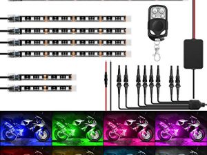 Nilight 8PCS Motorcycle RGB Led Light Kit Waterproof Multi-Color Atmosphere Lights Lamp with 4Key RF Wireless Remote for Harley Davidson Honda Kawasaki Suzuki