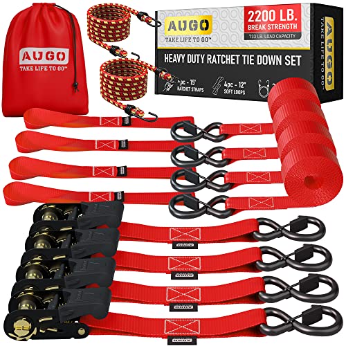 AUGO Ratchet Tie Down Straps –4 PK– 15 FT – 2 AUGO Ratchet Tie Down Straps –4 PK– 15 FT – 2
