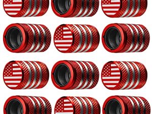 Tire Valve Stem Cap Cover - (12 Pack) Tire Air Cap Metal with Plastic Liner Corrosion Resistant Leak-Proof American Flag for Car Truck Motorcycle Bike