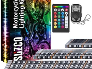 SUZCO 10-Pack Motorcycle LED Strips Light Kit with APP/IR/RF Remotes